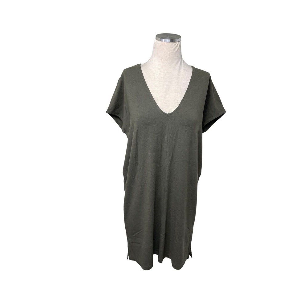 Lilla‎ P Womens V-Neck Shift Dress Olive Green Size XS NWOT Short Sleeve